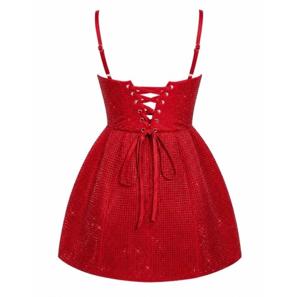 Babyboo Emma Mini Dress Red Sparkly Fit Flare Corset Party Size Small NWT - Picture 2 of 9